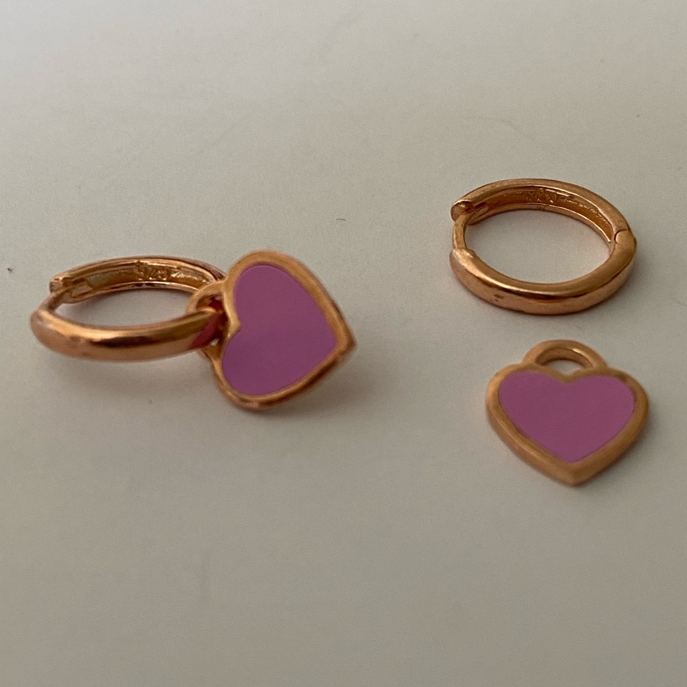 925 Silver purple enamel heart love hoops earrings 14k rose gold plated